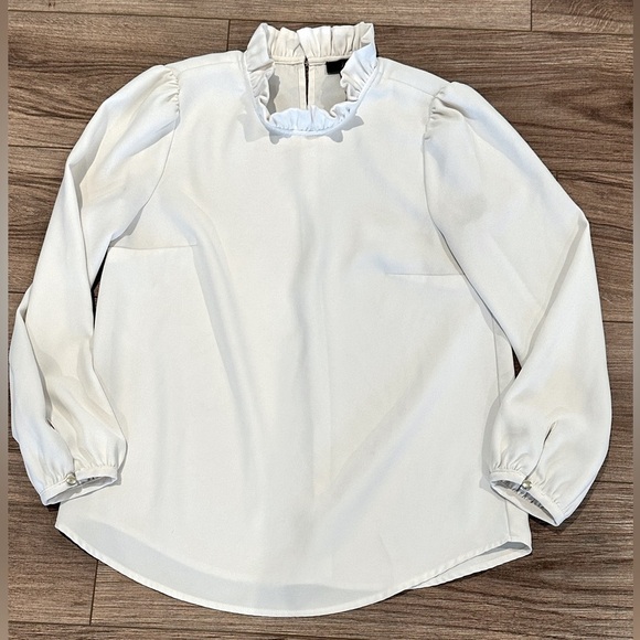 J. Crew Tops - NWOT J Crew Ivory White Ruffle Neck Neck Blouse XS